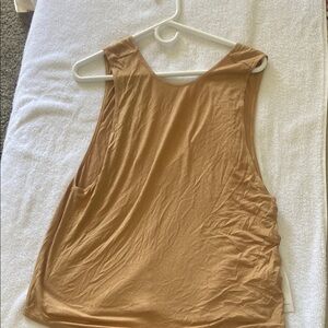 RVCA Tan Sleeveless Muscle Tee with Cut Out Design